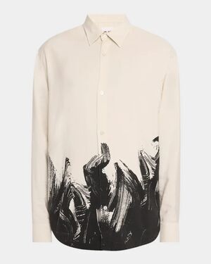 NN07 Shirt Mens Small Cream Button Up Long Sleeve Graphic FREDDY $265